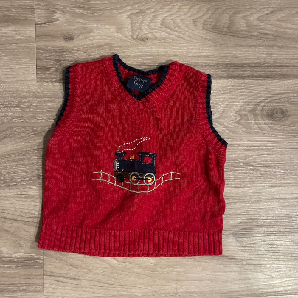 Vintage Baby Boy Train Vest Holiday Fall Y2K 18months Toddler